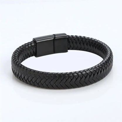 Bracelet Cuir Tressé Main Homme – Boucle Magnétique Classique Cadeau Couple