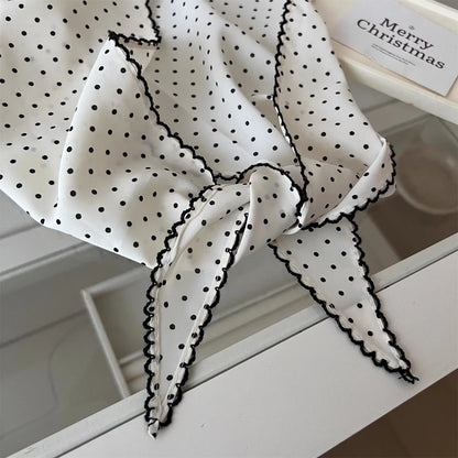 Foulard Tête Blanc Pois Coréen Femme - Triangle Soie Cheveux Style Kawaii Français