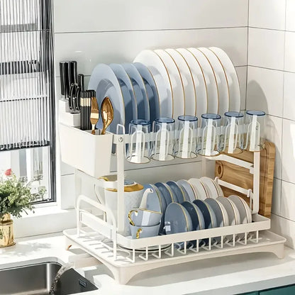 Égouttoir à Vaisselle 2 Étages - Organisateur de Cuisine Pliable