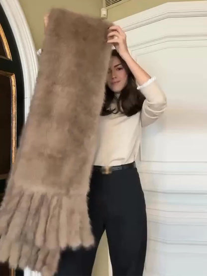 Faux Fur Scarf with Pom-poms - Long Thick Scarf for Women