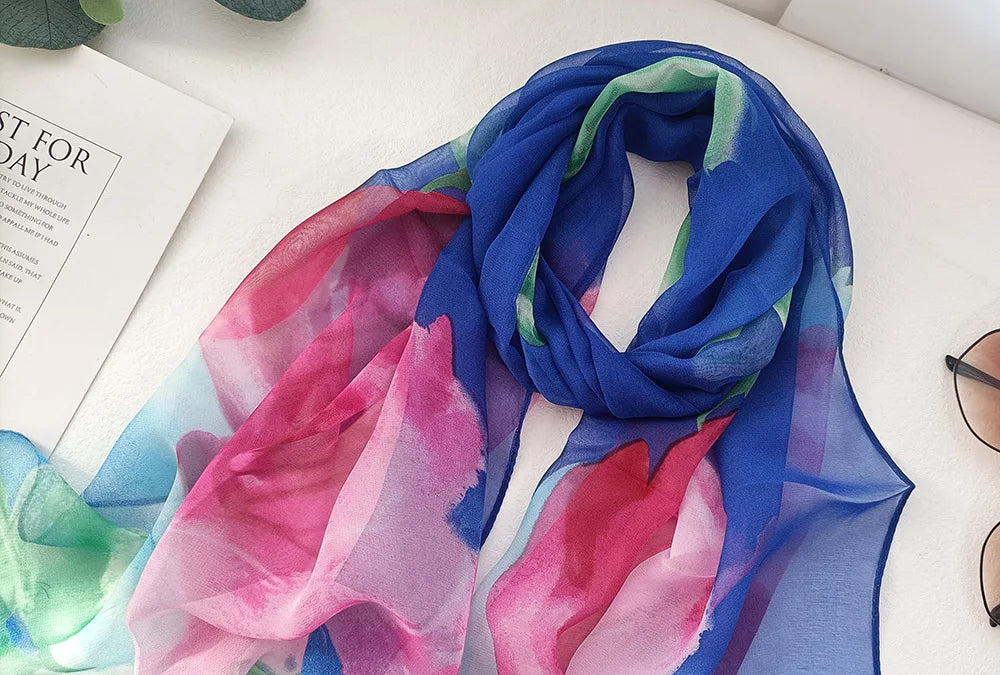 Foulard Écharpe Georgette Dégradé Rose Femme - Bandana Châle Été Protection Solaire Plage