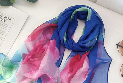 Foulard Écharpe Georgette Dégradé Rose Femme - Bandana Châle Été Protection Solaire Plage