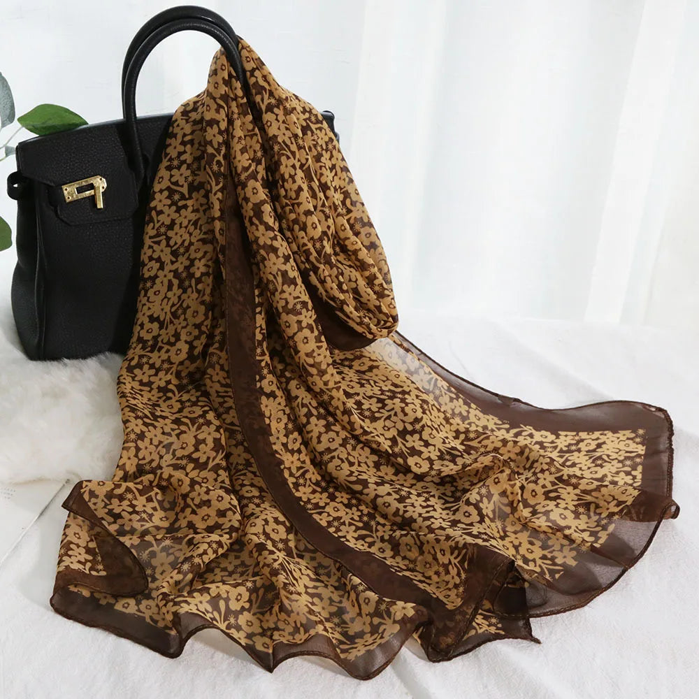 Foulard Écharpe Mousseline Petite Fleur Femme - Bandana Hijab Châle Été Protection Solaire