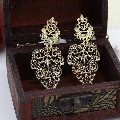 Boucles d'Oreilles Pendantes Feuilles Fleurs Ajourées - Statement Bohème Exagéré