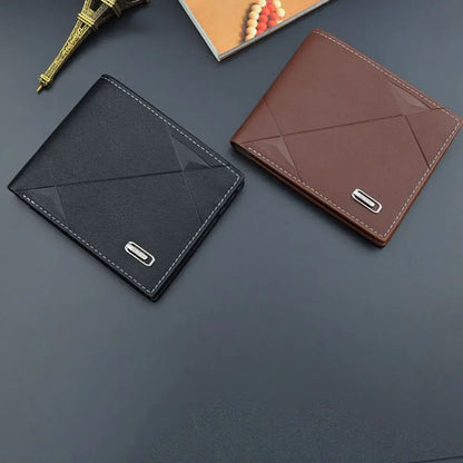 Portefeuille Homme Court Cuir PU Bifold Business - Porte-Carte Crédit Cash Bag Couleur Unie Café