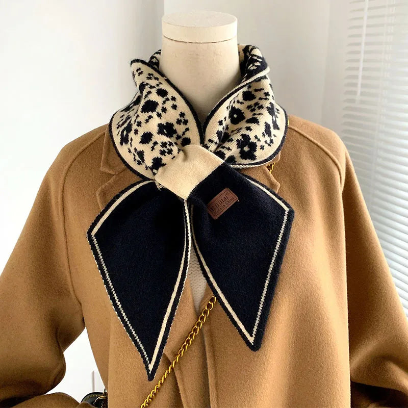 Foulard Écharpe Pied-de-Poule Luxe Femme - Tricot Long Mince Hiver Cou
