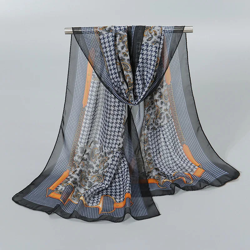 Foulard Soie Mousseline Luxe Femme - Écharpe Tête Plage Bandana Hijab Été