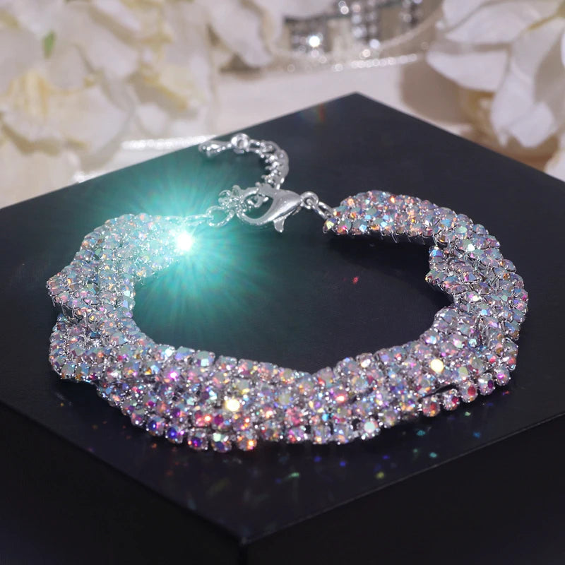 Bracelet Luxe Strass Colorés Ajustable – Charm Argenté Mariage