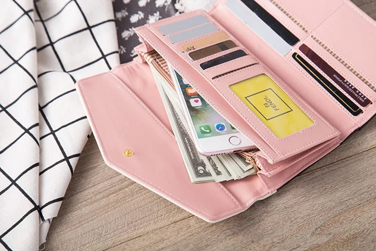 Portefeuille Pochette Femme Enveloppe Grande Capacité - Porte-Monnaie Long Cuir PU Bouton Clutch Élégant