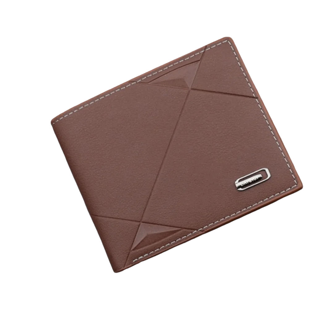 Portefeuille Homme Court Cuir PU Bifold Business - Porte-Carte Crédit Cash Bag Couleur Unie Café