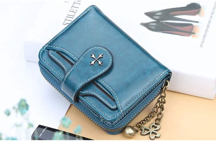 Portefeuille Femme Court Cuir PU Noir - Porte-Monnaie Hasp avec Porte-Cartes et Compartiment Pièces