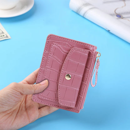Portefeuille Court Femme Cuir PU - Mini Porte-Monnaie Couleur Unie Casual