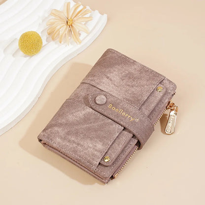 Portefeuille Femme Cuir PU - Porte-Carte Compact Zippé Grande Capacité pour Cartes Bancaires et Voyage