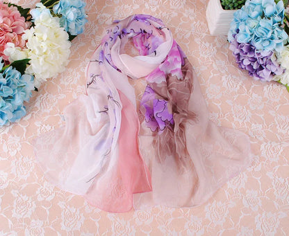 Foulard Écharpe Georgette Dégradé Pivoine Femme - Bandana Châle Été Protection Solaire Plage