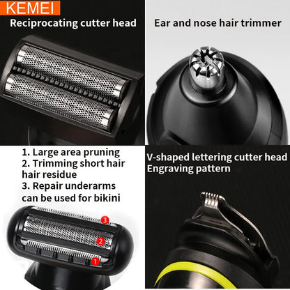 Tondeuse Cheveux Électrique Kemei Homme - Kit Beauté Rasoir Barbe Multifonction Coupe Cheveux
