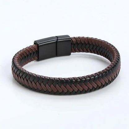 Bracelet Cuir Tressé Main Homme – Boucle Magnétique Classique Cadeau Couple