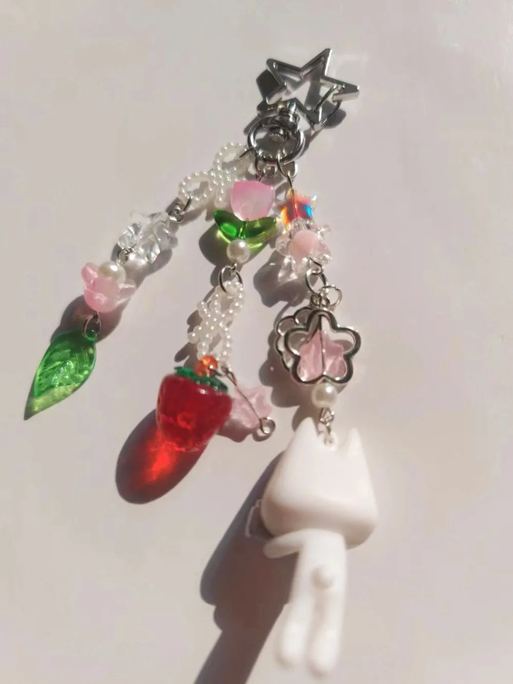 Porte-Clés Kawaii Perles Fraise Animé – Charm Sac Y2K Mignon