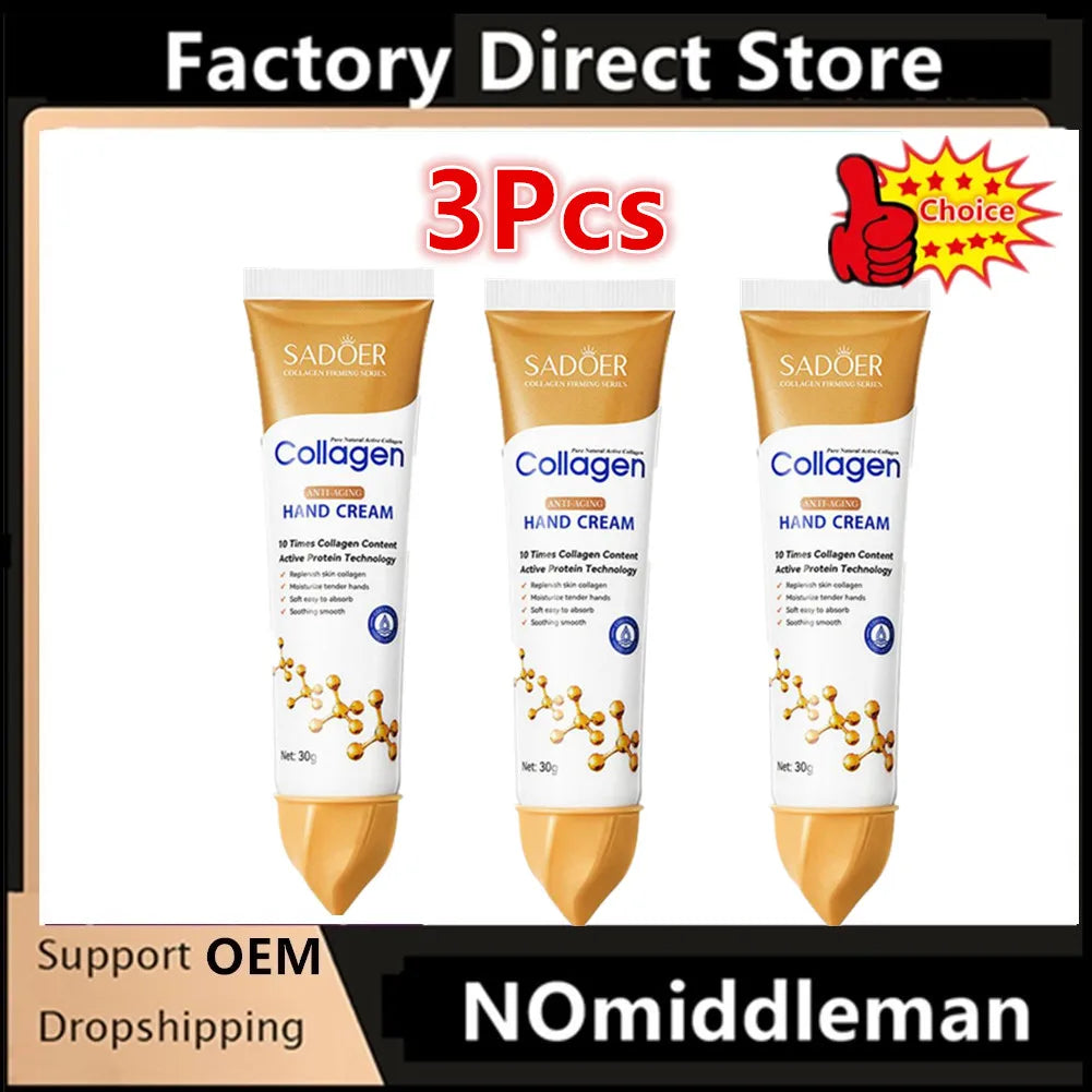 Crème Mains Collagène SADOER 5pcs - Hydratante Éclaircissante Rafraîchissante Nourrissante Soin Beauté