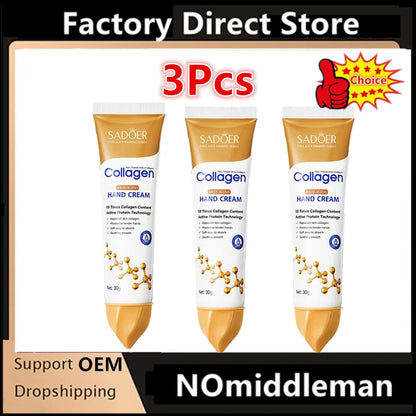 Crème Mains Collagène SADOER 5pcs - Hydratante Éclaircissante Rafraîchissante Nourrissante Soin Beauté