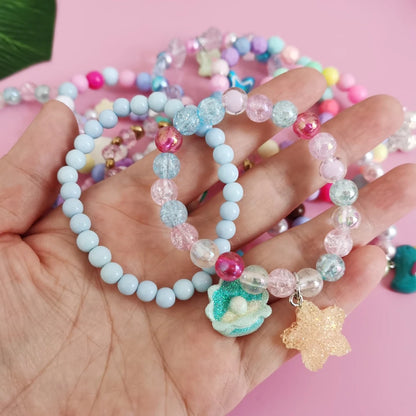 Ensemble 5 Bracelets Perles Licorne Cartoon Cœur Étoile – Élastique Candy Coloré Filles