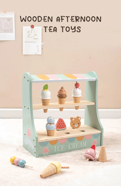 Comptoir de Crème Glacée en Bois - Jouet Montessori 40+ Pièces avec Monnaie pour Enfants 3-6 Ans