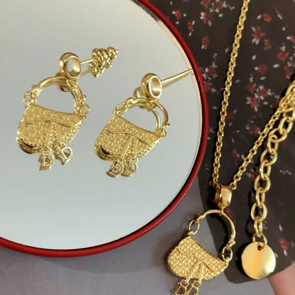 Parure Bijoux Française Luxe Sac à Main – Collier Boucles Plaqué Or