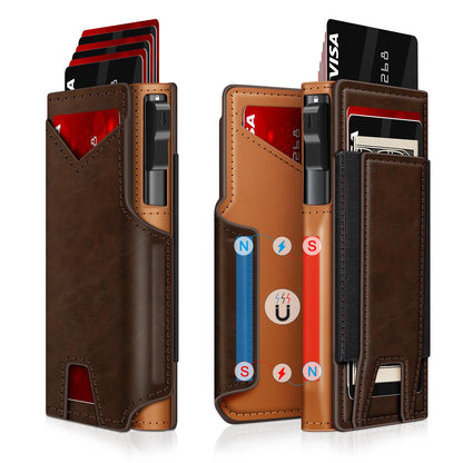 Portefeuille Homme Cuir Noir Slim Bifold RFID - Porte-Carte Pop-Up Métal Blocage Anti-RFID Minimaliste