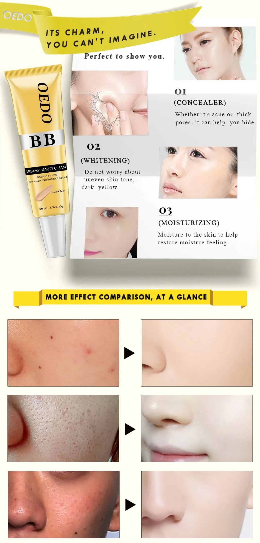 BB Cream Dreamy Beauty 30g - Correcteur Naturel Hydratant Anti-Taches Protection Solaire Éclaircissant