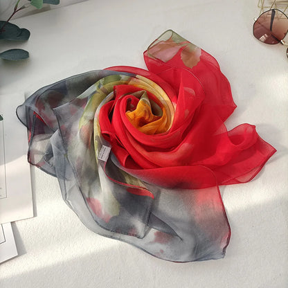 Foulard Écharpe Georgette Dégradé Rose Femme - Bandana Châle Été Protection Solaire Plage