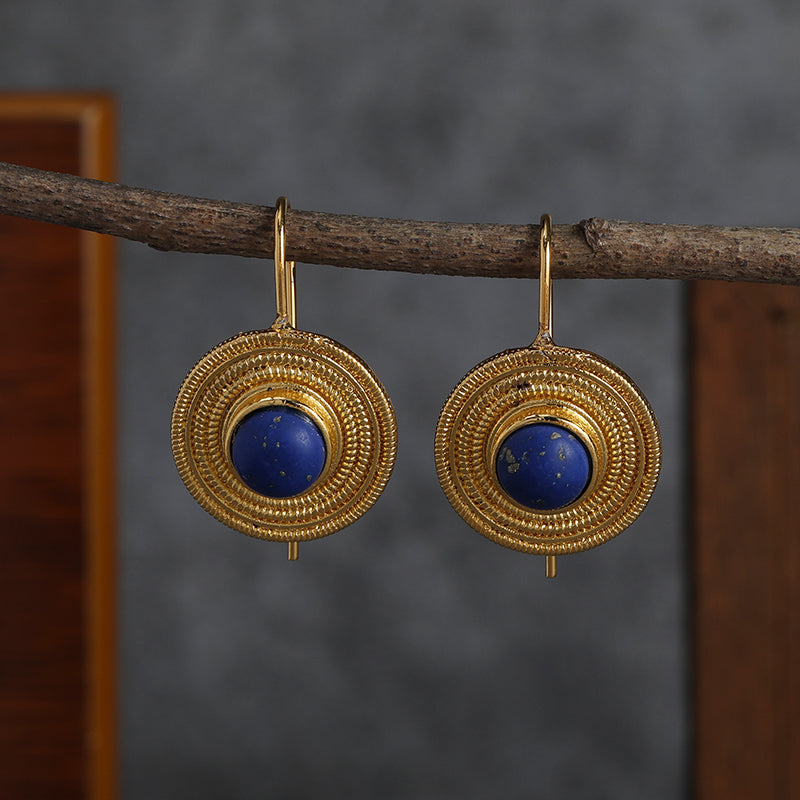 Boucles d'Oreilles Pendantes Géométriques Bohème Pierres Bleu Foncé – Vintage Banquets Femme