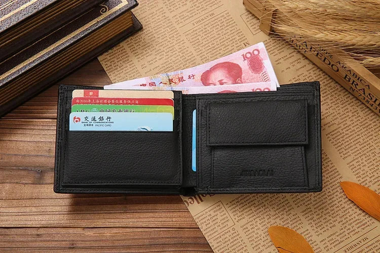 Portefeuille Homme Cuir Véritable - Porte-Cartes Court Premium Noir