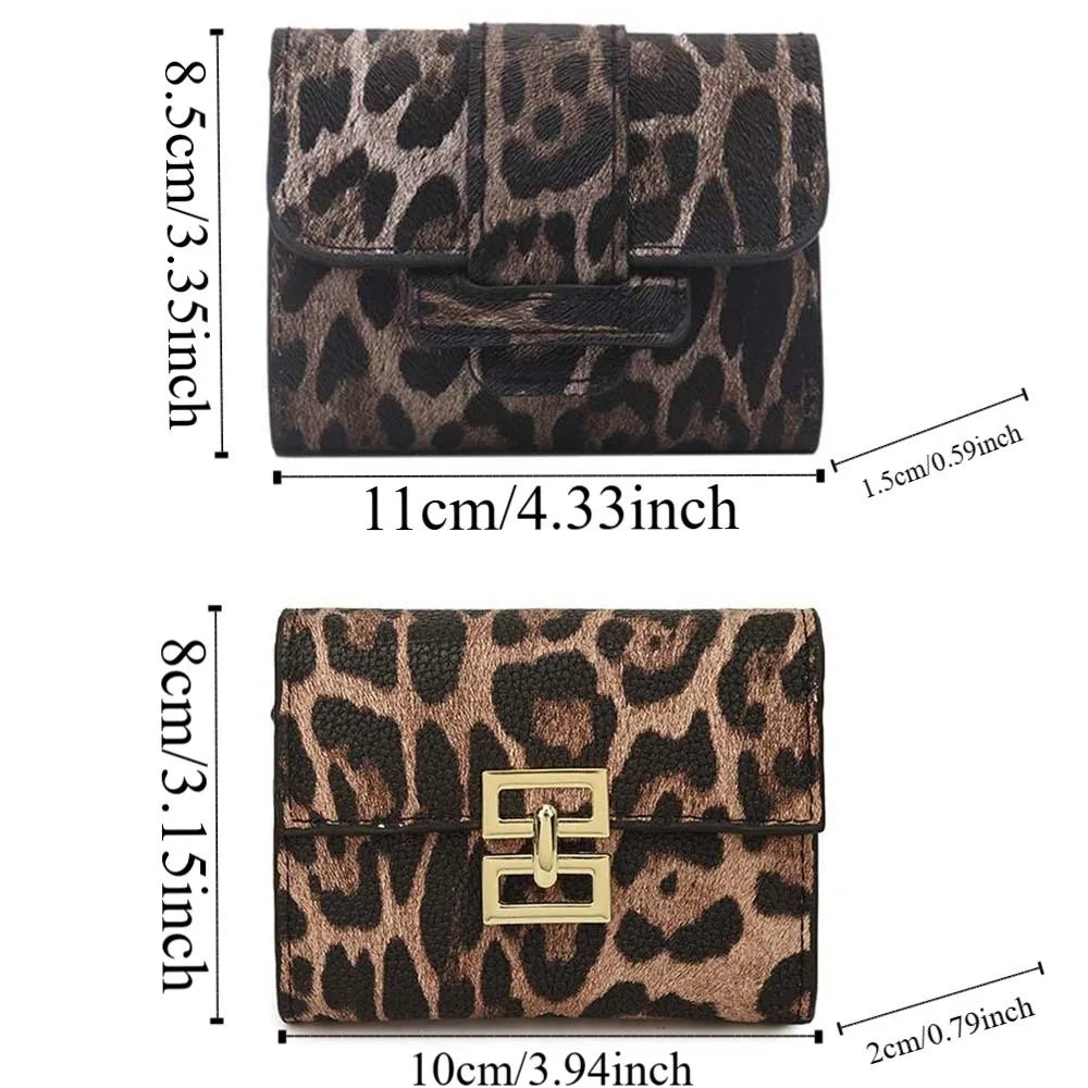 Portefeuille Femme Court Imprimé Léopard PU - Porte-Monnaie Carré Multi-Cartes Style Coréen Tendance
