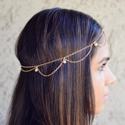 Bijou de Tête Indien Perles Mariée – Chaîne Cheveux Bohème Mariage
