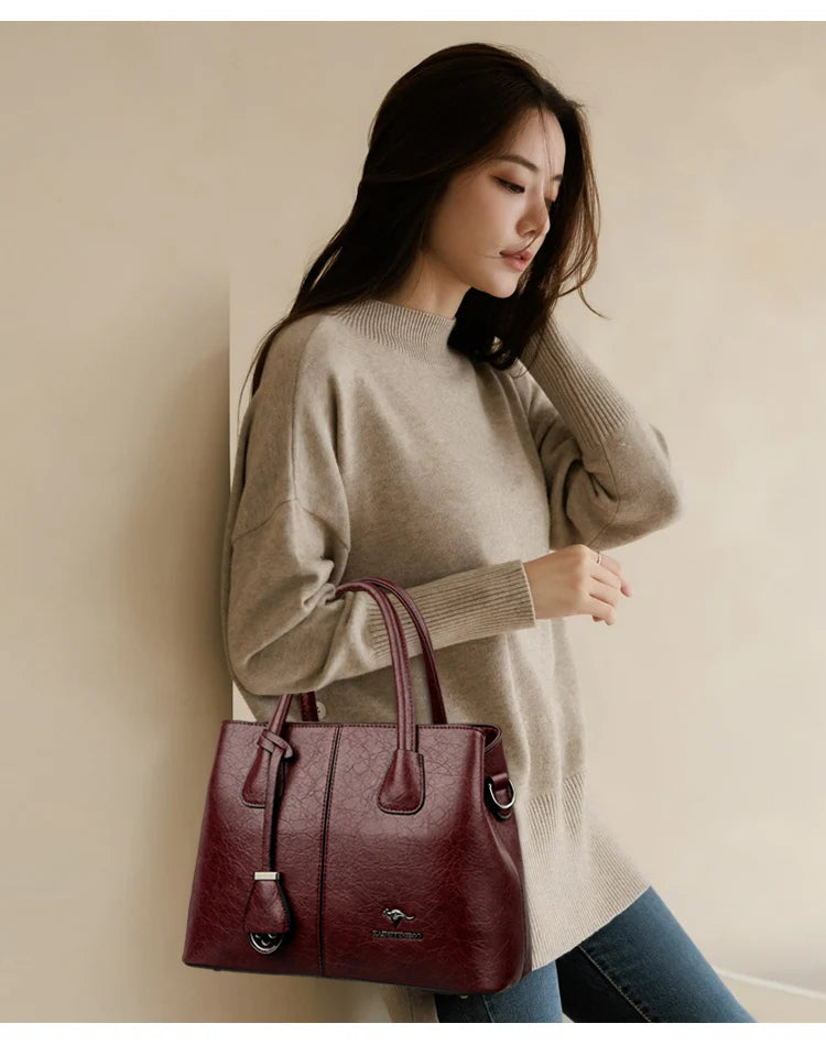 Sac à Main Femme Cuir PU Bordeaux - Grand Tote Bag Épaule Carré avec Bandoulière Crossbody