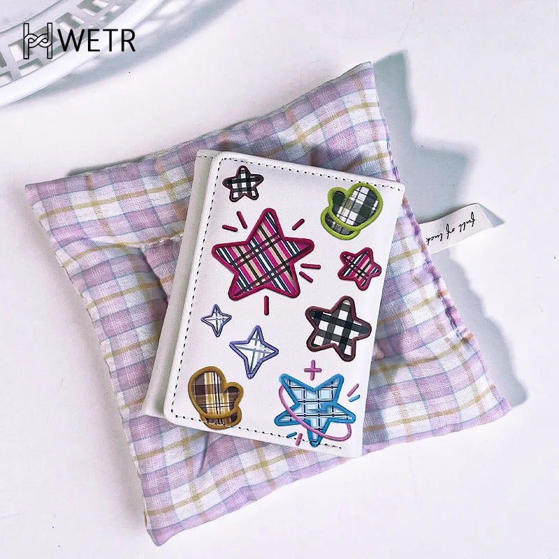 Portefeuille Femme Court Broderie Étoile Hasp - Porte-Monnaie Cute Pliable Porte-Carte Clutch Petit