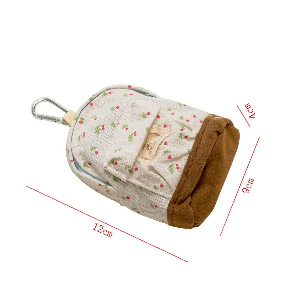 Porte-Monnaie Kawaii Toile Motif Floral - Mini Pochette Zip pour Clés et Cartes