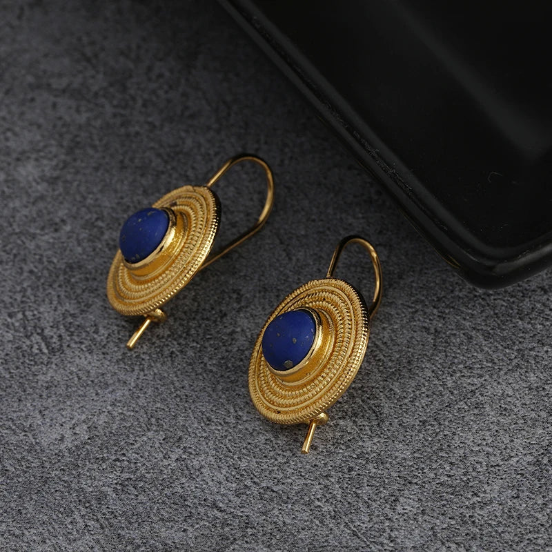 Boucles d'Oreilles Pendantes Géométriques Bohème Pierres Bleu Foncé – Vintage Banquets Femme