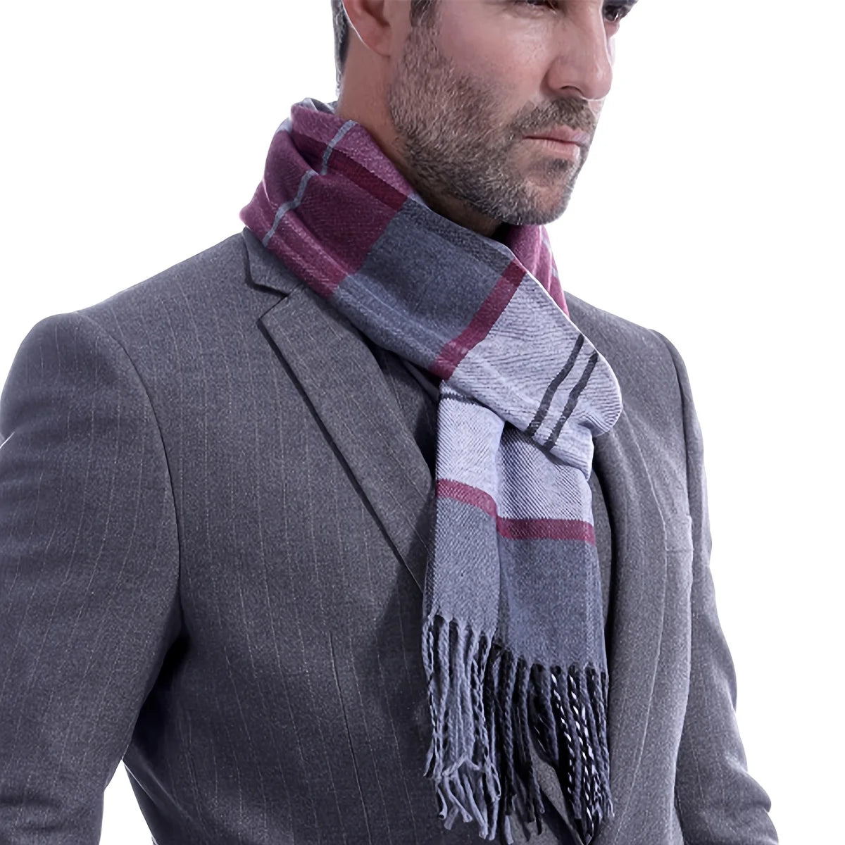 Foulard Écharpe Homme Carreaux Hiver - Châle Doux Cachemire Franges Classique