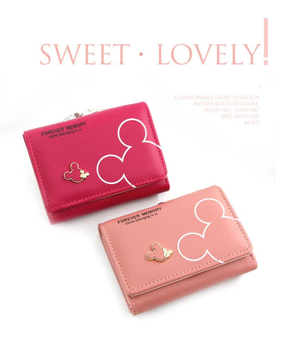 Portefeuille Femme Court Triple Pli Cartoon - Porte-Monnaie Étudiant Lettres Imprimées Rose