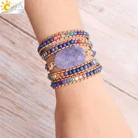 Bracelet Wrap Quartz Rose Cuir – Pierre Naturelle Bohème Multicouche