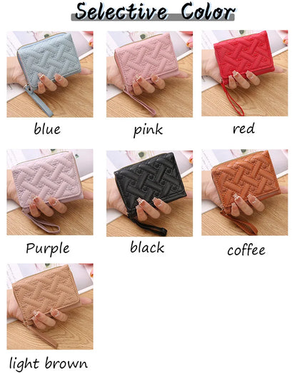 Portefeuille Femme Court Brodé Amour - Fermeture Éclair Grande Capacité Multi-Cartes