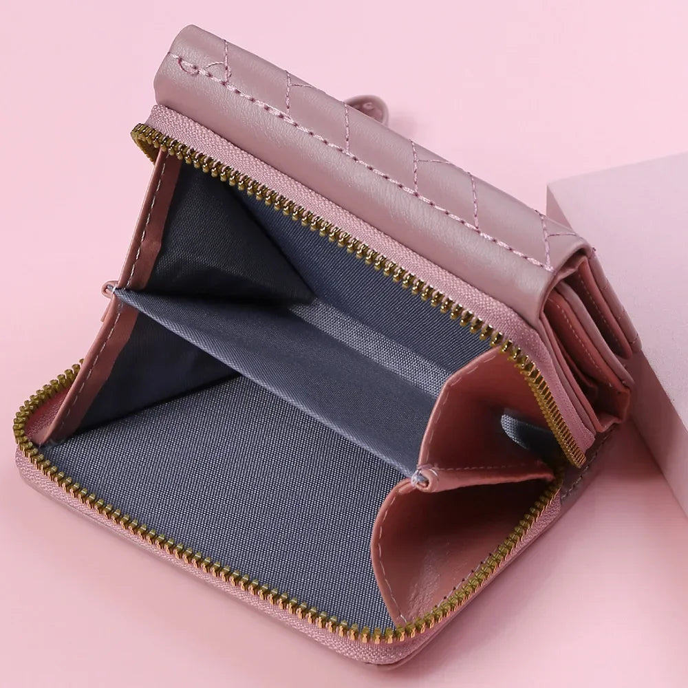 Portefeuille Femme Mignon Cœur Brodé Cuir PU - Trifold Multi-Cartes avec Porte-Monnaie