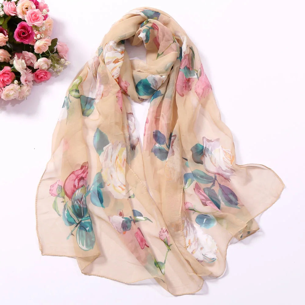 Foulard Écharpe Mousseline Georgette Rose Femme - Bandana Châle Été Protection Solaire Plage