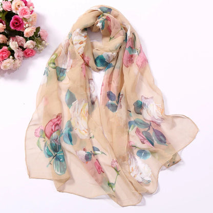 Foulard Écharpe Mousseline Georgette Rose Femme - Bandana Châle Été Protection Solaire Plage