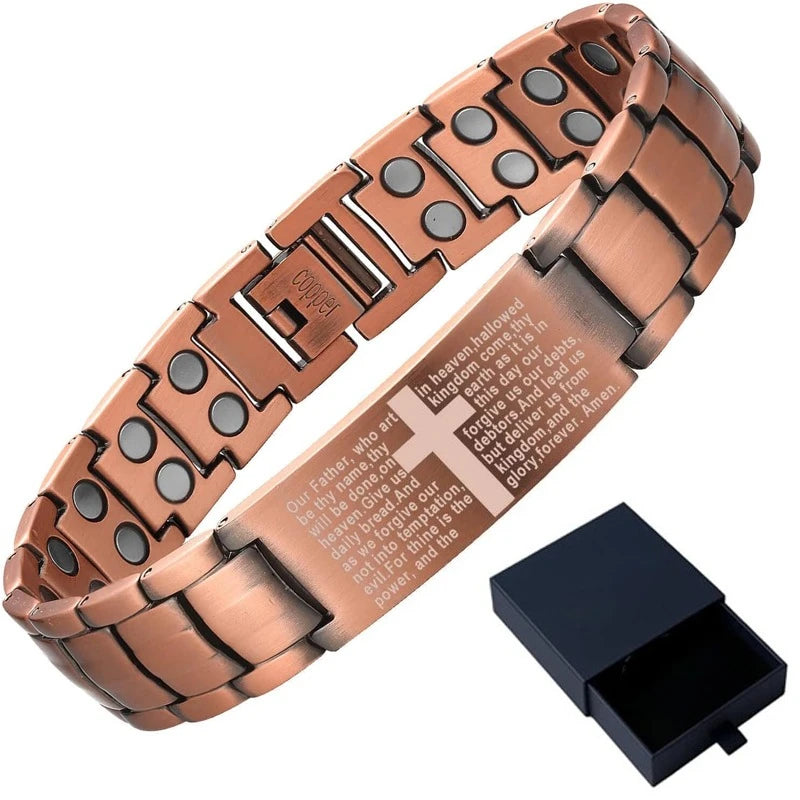 Bracelet Cuivre Pur Croix Magnétique Ultra-Puissant Homme – Ajustable Cadeau Noël