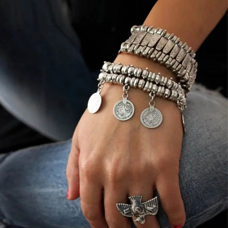 Bracelet Cheville Bohème Pièces Vintage – Double Usage Ajustable Femme