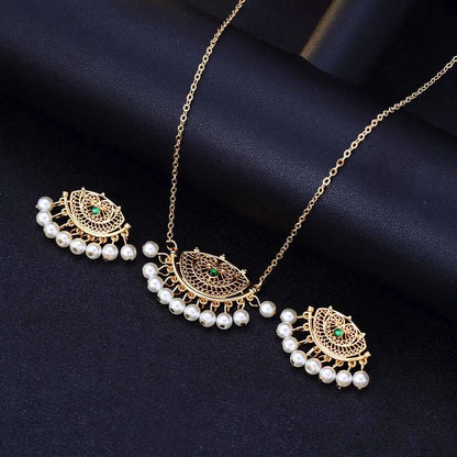 Ensemble Bijoux Indien Cristal Pompons – Collier Boucles Jhumka Mariée