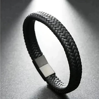 Bracelet Cuir PU Noir Magnétique Homme – Maturité & Élégance Masculine