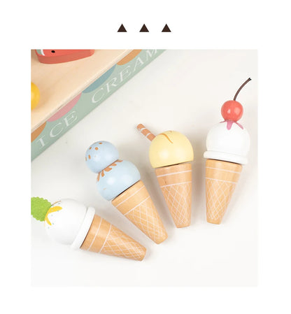 Comptoir de Crème Glacée en Bois - Jouet Montessori 40+ Pièces avec Monnaie pour Enfants 3-6 Ans