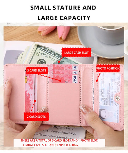 Portefeuille Femme Court Brodé Amour - Fermeture Éclair Grande Capacité Multi-Cartes